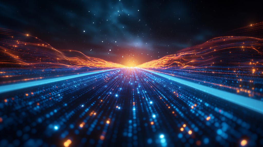 a blue and orange sky with a sun in the middle